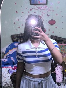 Striped Crop Polo Top