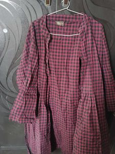 Red &amp; Black Checkered Oversized Top