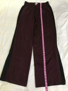 Maroon Wide Leg Pants With Slit Waist 30