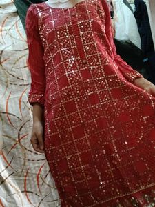 Red &amp; Gold Sequin Kurti