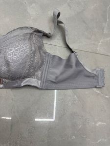 Gray Lace Trim Bra