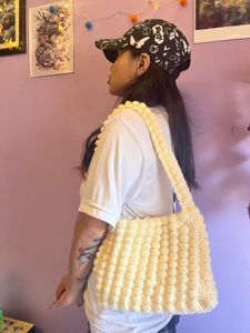 Handmade Cream Popcon Sticthed Crochet Bag