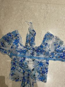 Blue Floral Sheer Top