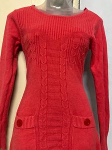 Pintrest Red Knit Sweater Dress with 2 pockets