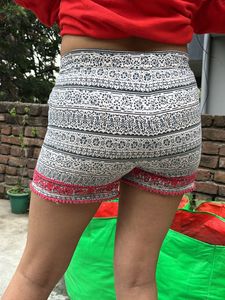Patterned Shorts with Crochet Trim