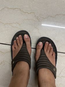 ADDA Brown Wedge Heel flip Flops