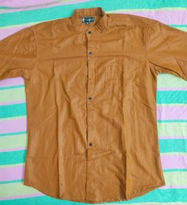 Men Regular Fit Solid Mandarin Collar Casual Shirt