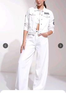 White Solid Denim Jacket