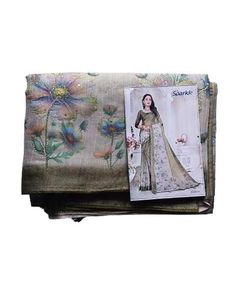 Gray & Green Tissue Saree with Floral Print | Shin