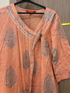 Elegant Peach Printed A-line Kurta