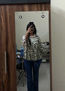 Cream Bird Printed Empire Top