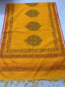 Elegant Mustard Yellow Cotton Suit Set with Dupatt