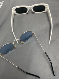 Retro Y2K White &amp; Indie Round Blue Lens Sunglasses