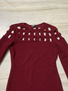 Burgundy Cutout Long Sleeve Dress