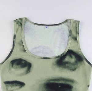 Newme Olive Abstract Print Tank Top