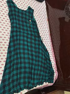 Checked Green Casual Dress