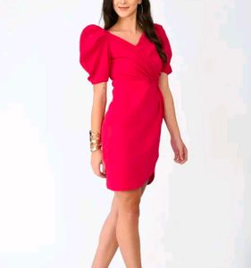 Pink Puff Sleeve Midi Dress