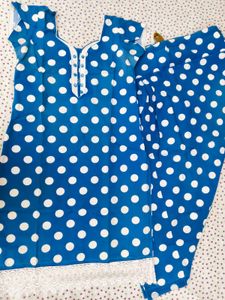 Blue Polka Dot Kurta Set