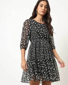 Floral Print Black Dress