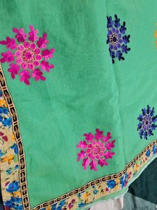 Embroidered Green Saree with out blouse