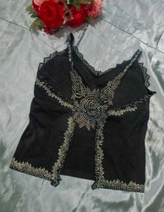 Black Rainbow 🌈 Rhinestone Trim Cami