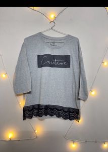 Grey Lace Detail Top