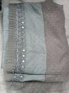 Elegant Grey Saree ,Blouse And Peticoat Newly Sare