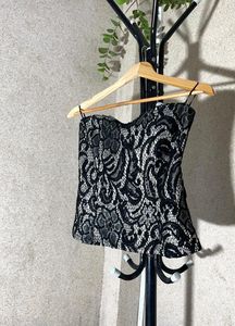 Gothic Lace Corset Antique Piece - Black