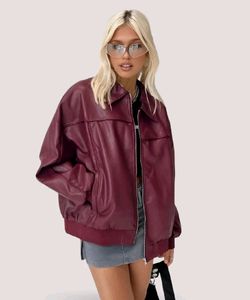 Burgundy Leather Over Size luxury Jacket