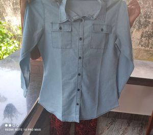 Brinley Women Washed Casual Light Blue Shirt