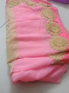 Pink &amp; Gold Embellished Saree