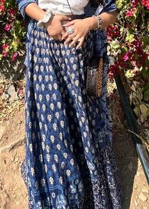 Boho Blue Print Maxi Skirt