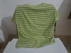 Olive Striped Knot-Front Tee