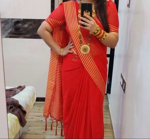 Elegant Fresh Red Color Saree❤️