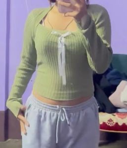 Green Knit Top with Bow