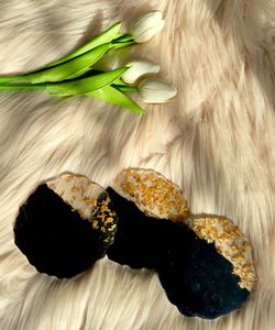 Elegant Black &amp; Gold Resin Coasters Set Of 3
