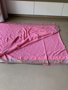 Lovely Peach sari with overall thread work