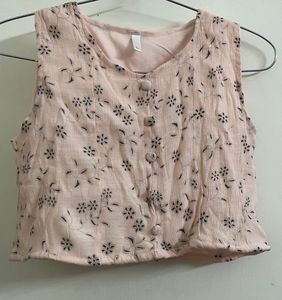 Blush Pink Floral Sleeveless Crop Top - M/L