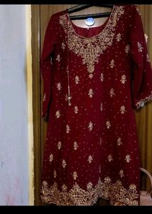 Maroon &amp; Gold Embellished Suit