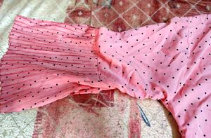 Cute Baby Pink Polka Dot Shirt with Pleated Sleeve