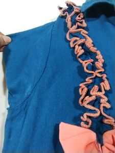 Teal Blue Printed Collar Neck Dress (Girls)