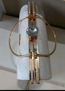 Elegant White Embossed Clutch with Gold Frame