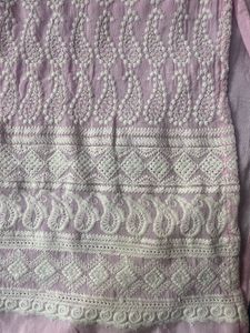 Pink Chikan Embroidered Kurta