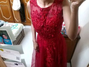 Elegant Red Lace Party Dress