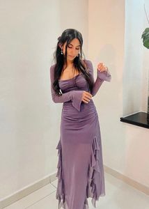 NEWME - Purple Sweetheart Neck Dress With Ruffle💜