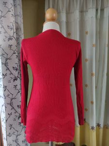 Red Knit Tunic Top with Crochet Detail