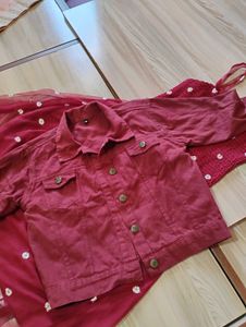 combo of Maroon Floral Dress with matching jacket