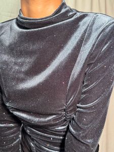Zara glitter ruched sleeved bodysuit