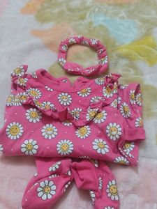 Baby girl drss romper set with bootie &amp;hair band