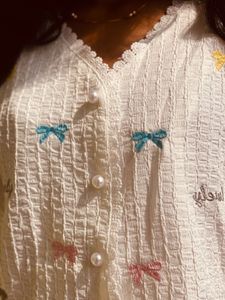 Charming Embroidered Bow Blouse